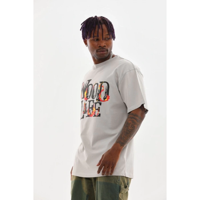 Baskılı Oversize T-Shirt - Gri -