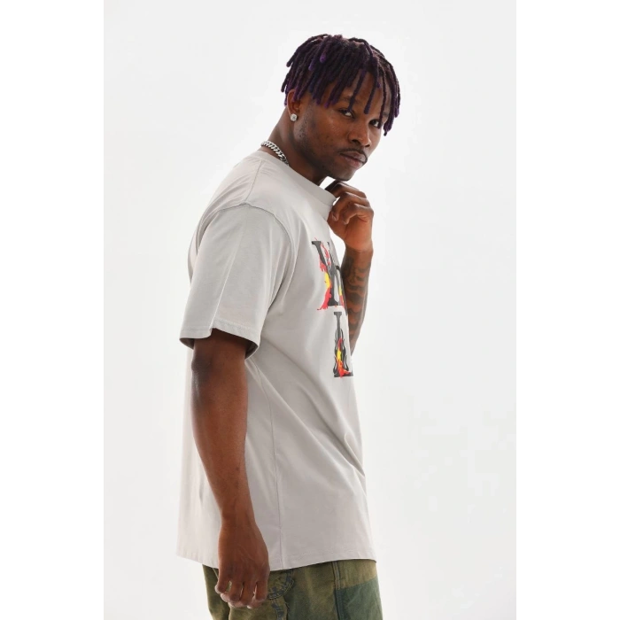 Baskılı Oversize T-Shirt - Gri -