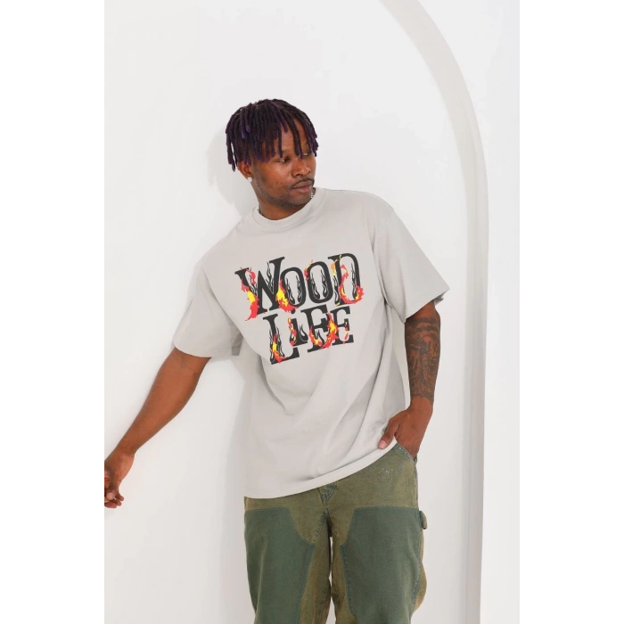Baskılı Oversize T-Shirt - Gri -