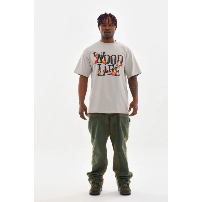 Baskılı Oversize T-Shirt - Gri -
