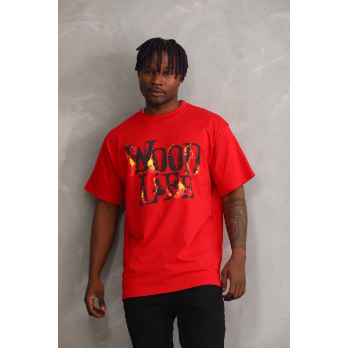Baskılı Oversize T-Shirt - Kırmızı -