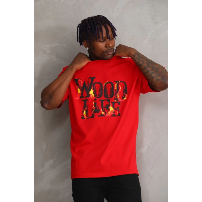 Baskılı Oversize T-Shirt - Kırmızı -