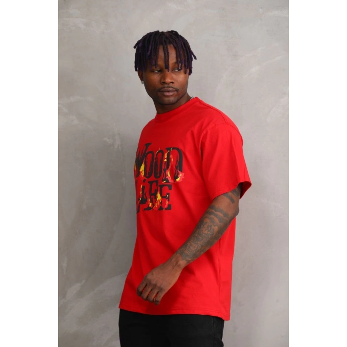 Baskılı Oversize T-Shirt - Kırmızı -