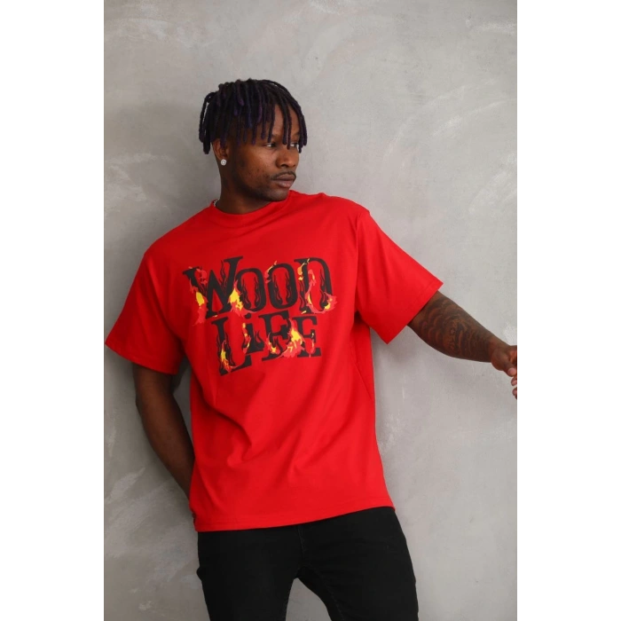 Baskılı Oversize T-Shirt - Kırmızı -