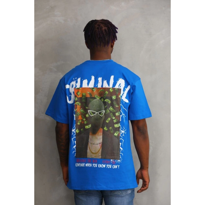 Baskılı Oversize T-Shirt - Mavi -