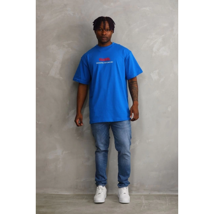 Baskılı Oversize T-Shirt - Mavi -