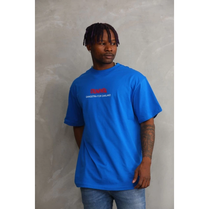 Baskılı Oversize T-Shirt - Mavi -