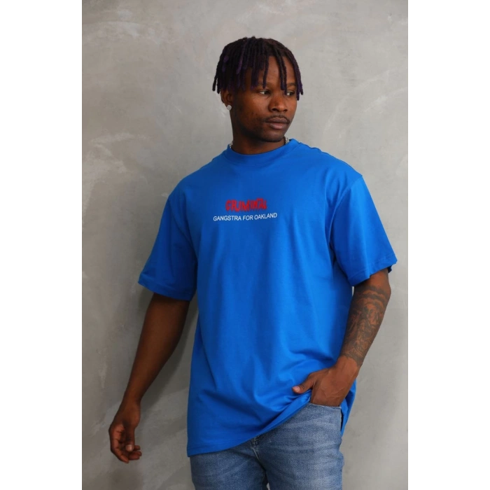 Baskılı Oversize T-Shirt - Mavi -