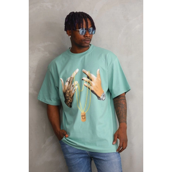 Baskılı Oversize T-Shirt - Mint Yeşili