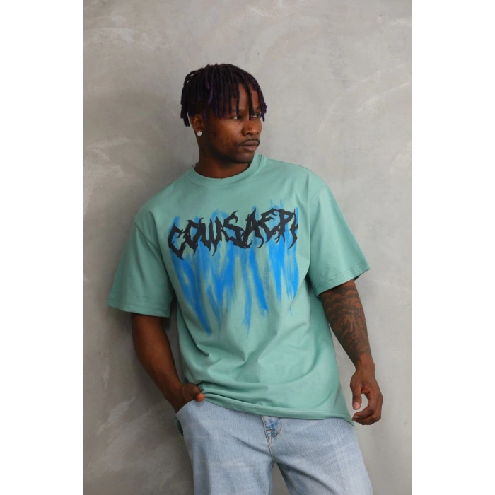 Baskılı Oversize T-Shirt - Mint Yeşili