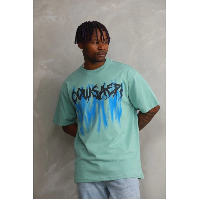 Baskılı Oversize T-Shirt - Mint Yeşili