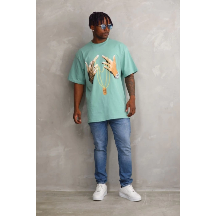 Baskılı Oversize T-Shirt - Mint Yeşili