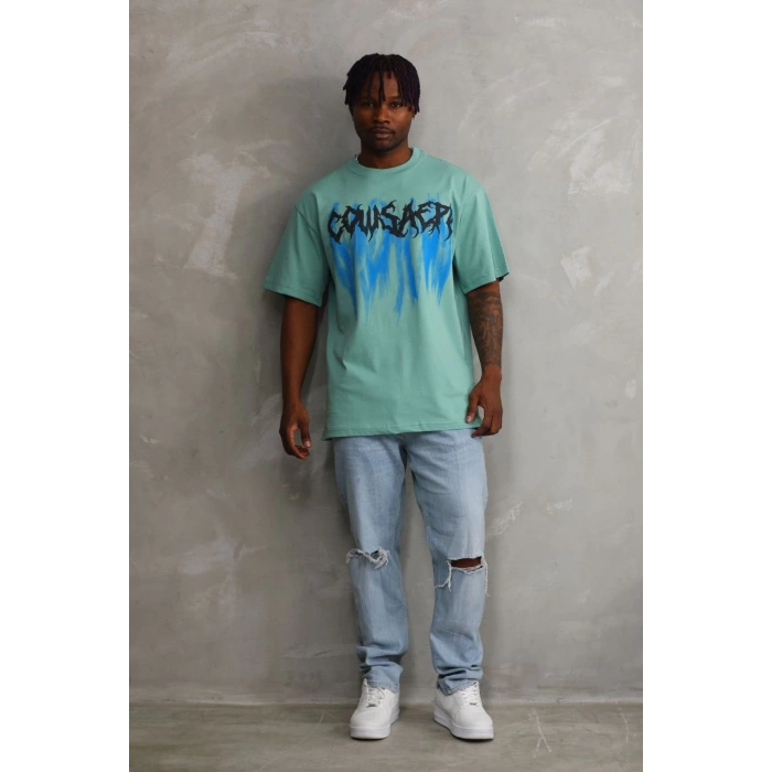 Baskılı Oversize T-Shirt - Mint Yeşili