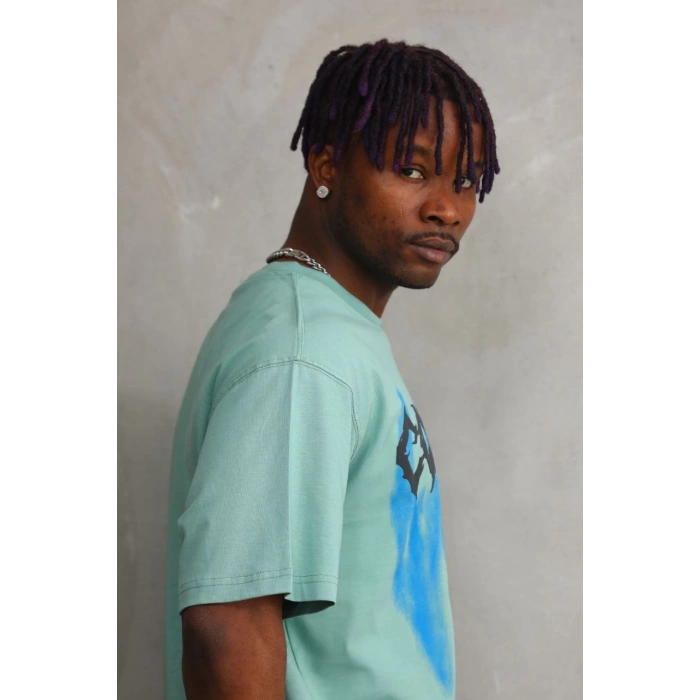 Baskılı Oversize T-Shirt - Mint Yeşili
