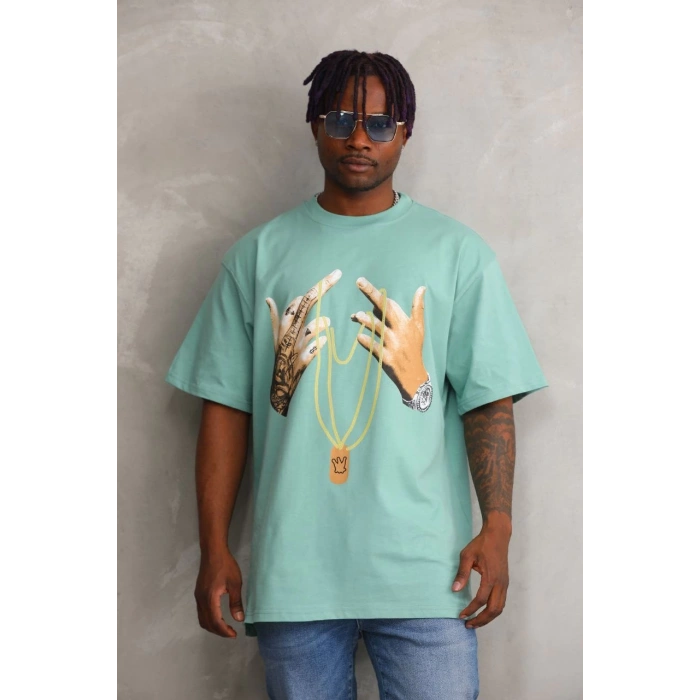 Baskılı Oversize T-Shirt - Mint Yeşili