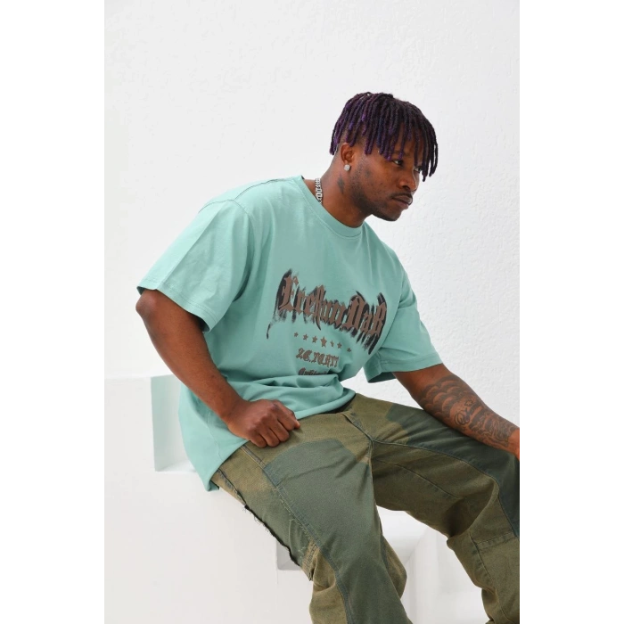 Baskılı Oversize T-Shirt - Mint Yeşili