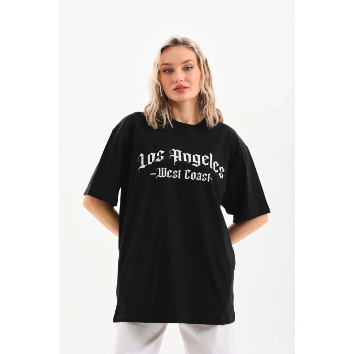 Baskılı Oversize T-Shirt - Siyah -
