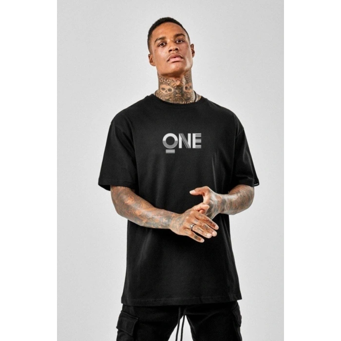 Baskılı Oversize T-Shirt - Siyah -