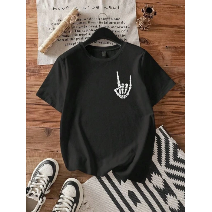 Baskılı Oversize T-shirt - Siyah -