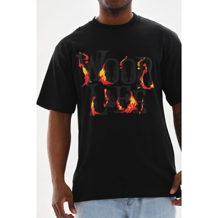 Baskılı Oversize T-Shirt - Siyah -