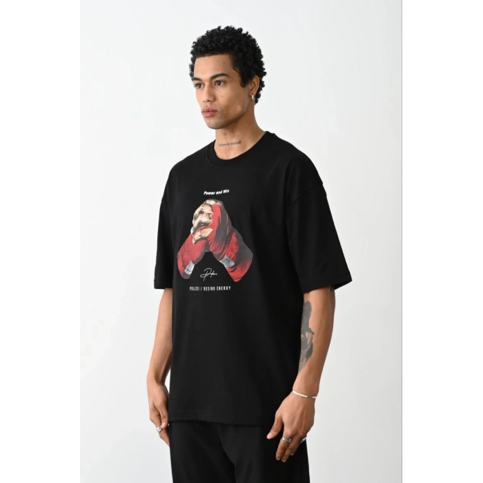 Baskılı Oversize T-Shirt - Siyah -