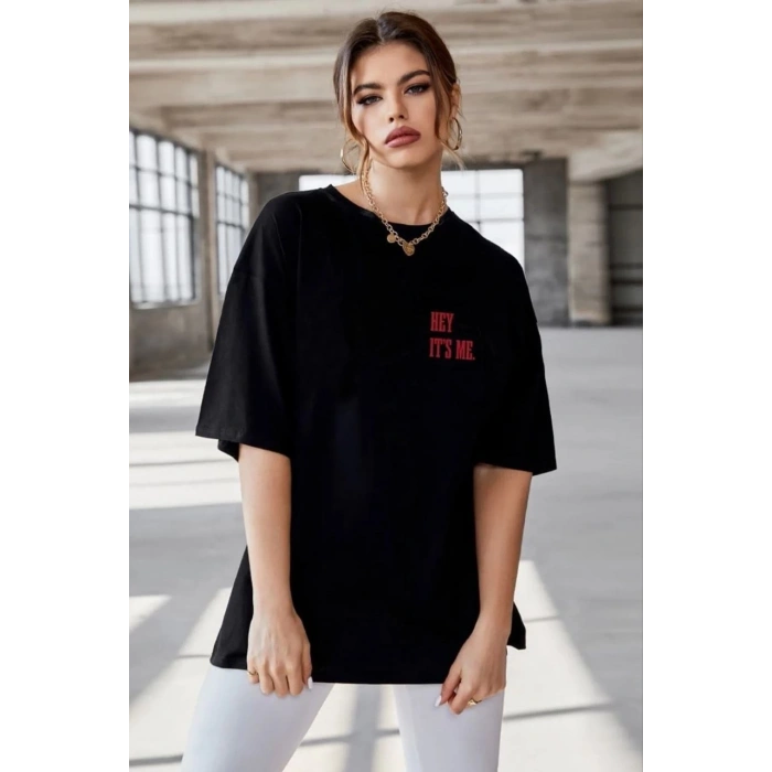 Baskılı Oversize T-Shirt - Siyah -