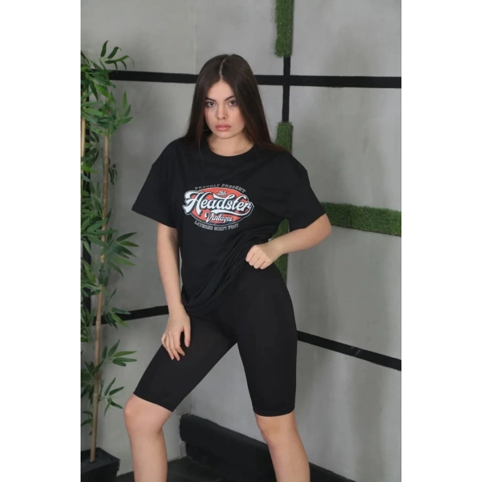 Baskılı Oversize T-Shirt - Siyah -