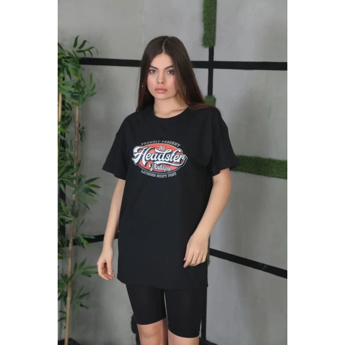 Baskılı Oversize T-Shirt - Siyah -