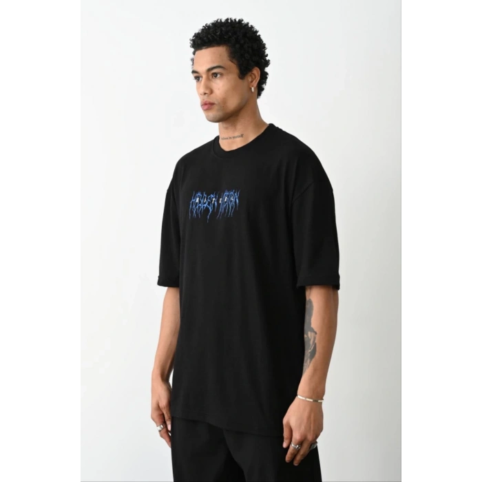 Baskılı Oversize T-Shirt - Siyah -