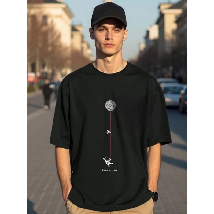 Baskılı Oversize T-shirt - Siyah -