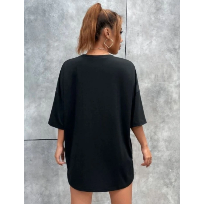 Baskılı Oversize T-Shirt - Siyah -