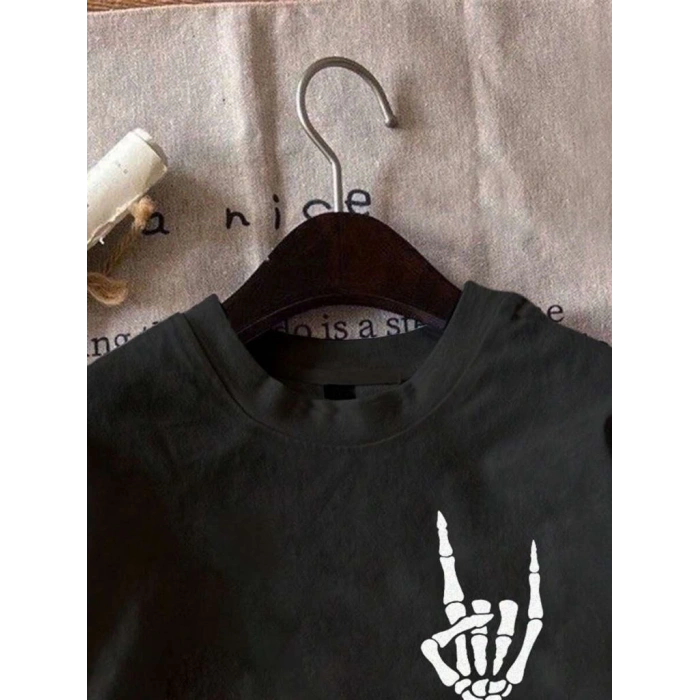 Baskılı Oversize T-shirt - Siyah -