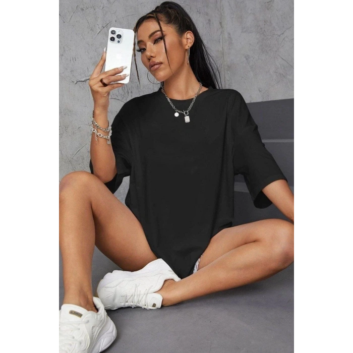 Baskılı Oversize T-Shirt - Siyah -