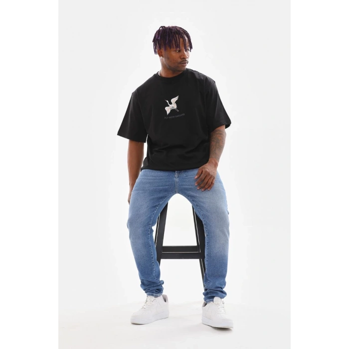 Baskılı Oversize T-Shirt - Siyah -