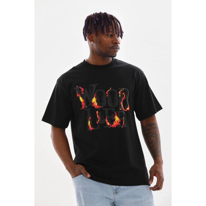 Baskılı Oversize T-Shirt - Siyah -