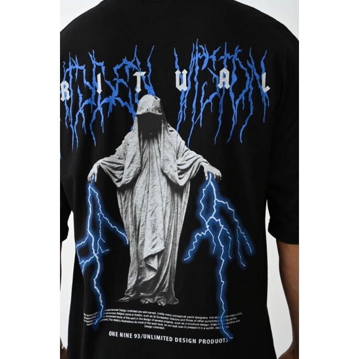 Baskılı Oversize T-Shirt - Siyah -