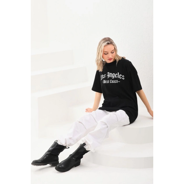 Baskılı Oversize T-Shirt - Siyah -
