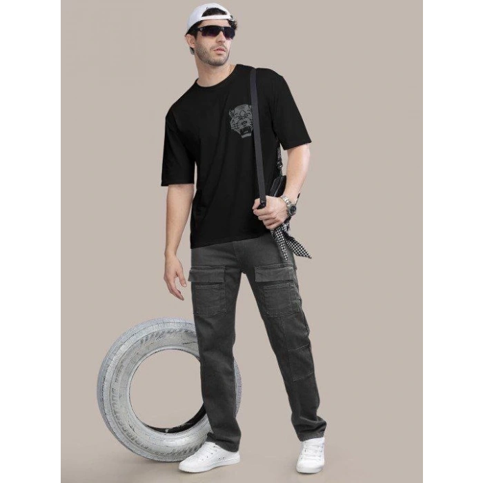 Baskılı Oversize T-shirt - Siyah -