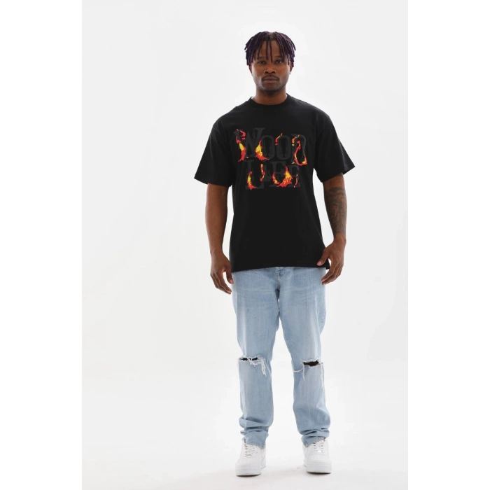 Baskılı Oversize T-Shirt - Siyah -