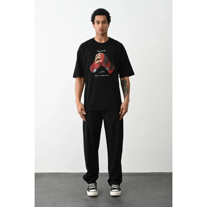 Baskılı Oversize T-Shirt - Siyah -