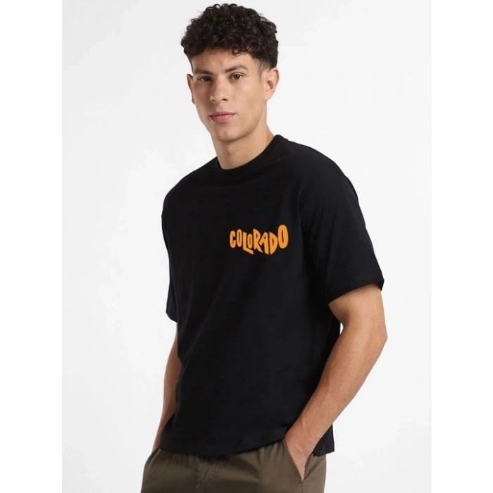 Baskılı Oversize T-shirt - Siyah -