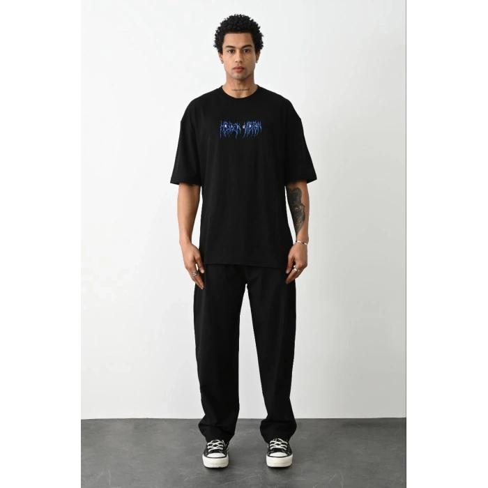 Baskılı Oversize T-Shirt - Siyah -