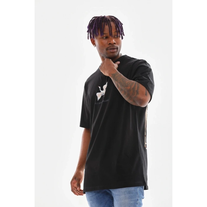 Baskılı Oversize T-Shirt - Siyah -