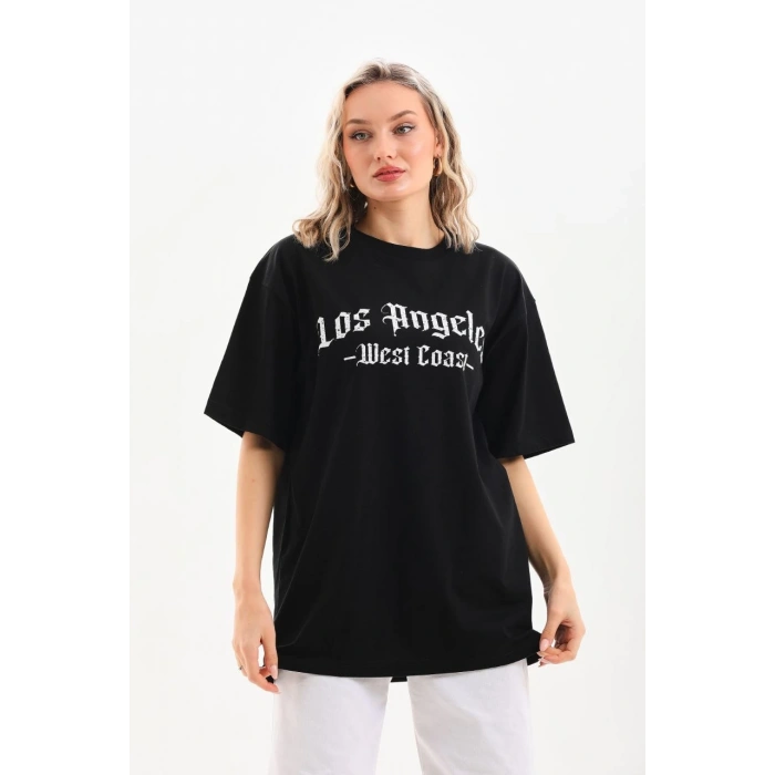 Baskılı Oversize T-Shirt - Siyah -