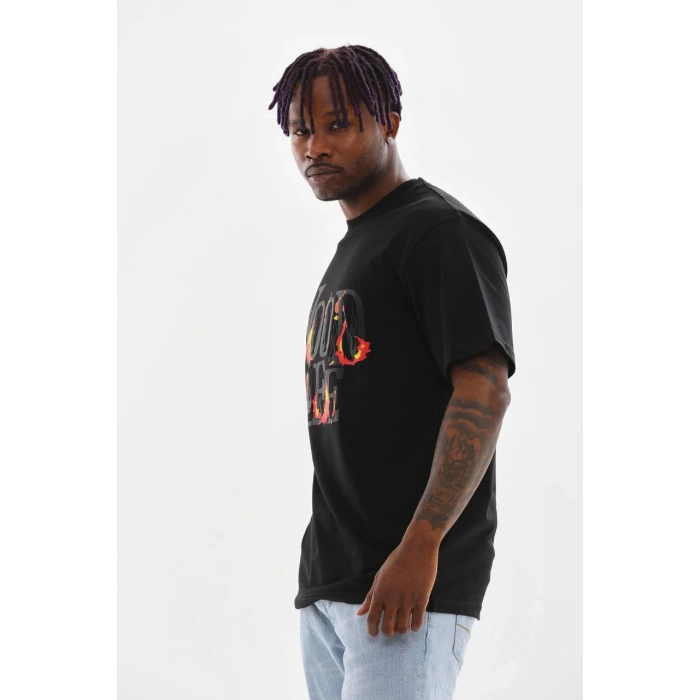 Baskılı Oversize T-Shirt - Siyah -