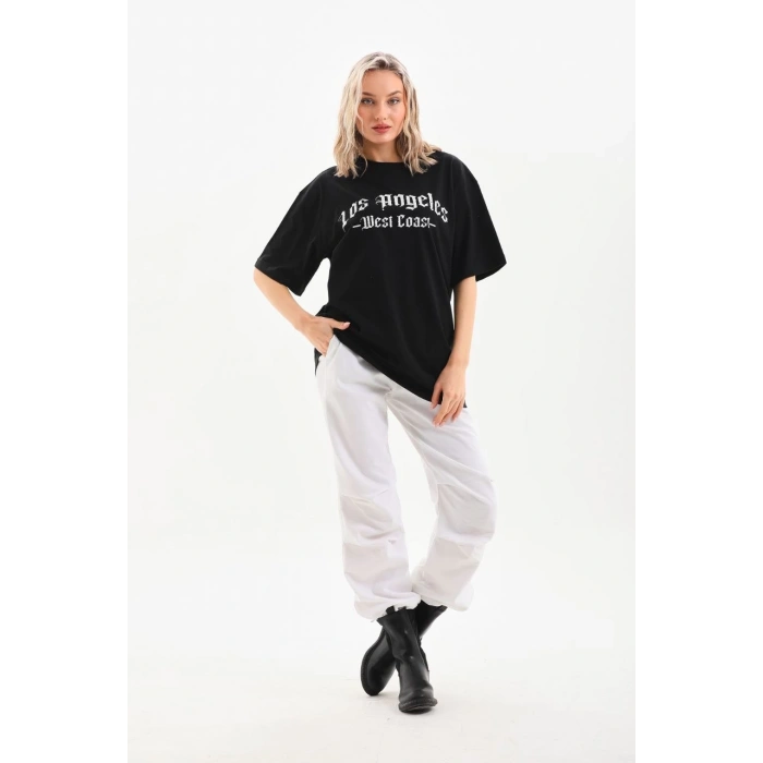 Baskılı Oversize T-Shirt - Siyah -