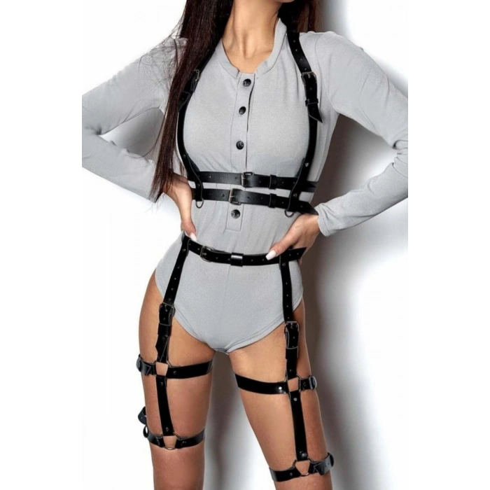 Bel Kemerli Alt Ve Üst Takım Deri Harness - 709