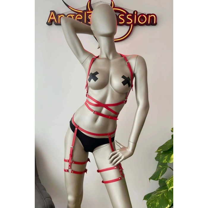 Bele Dolamalı Seksi Deri Fantezi Harness - 274