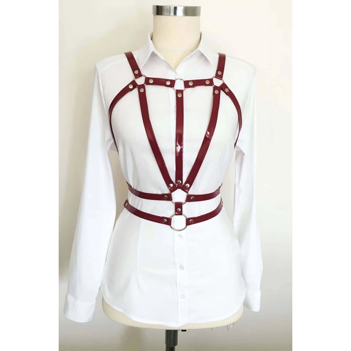 Beli Çift Sıralı Üçgen Deri Harness - 114