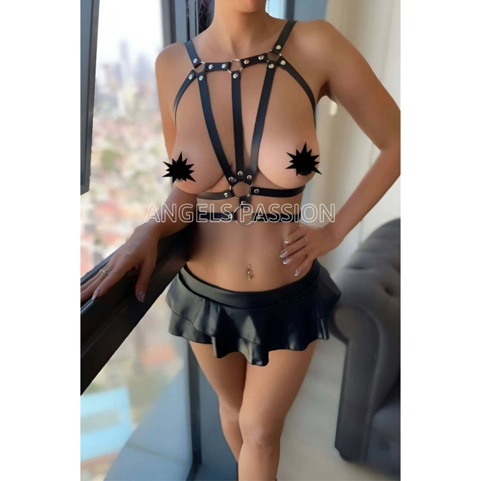 Beli Çift Sıralı Üçgen Deri Harness - 114